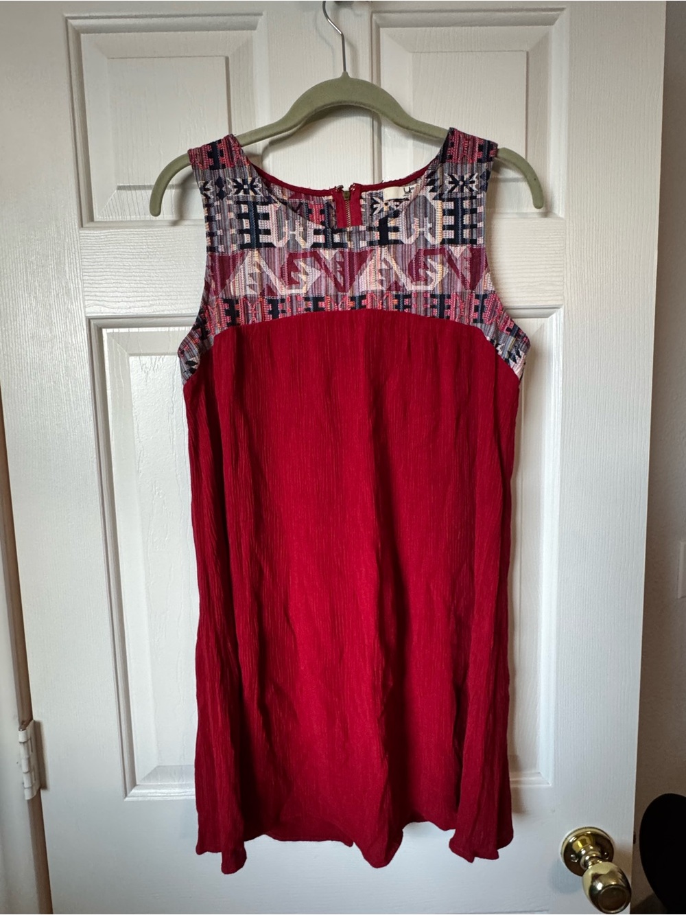 Ya Los Angeles Red Sleeveless Mini Dress with Patterned Yoke